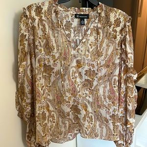 Inc Paisley-Print Chiffon Peasant Top